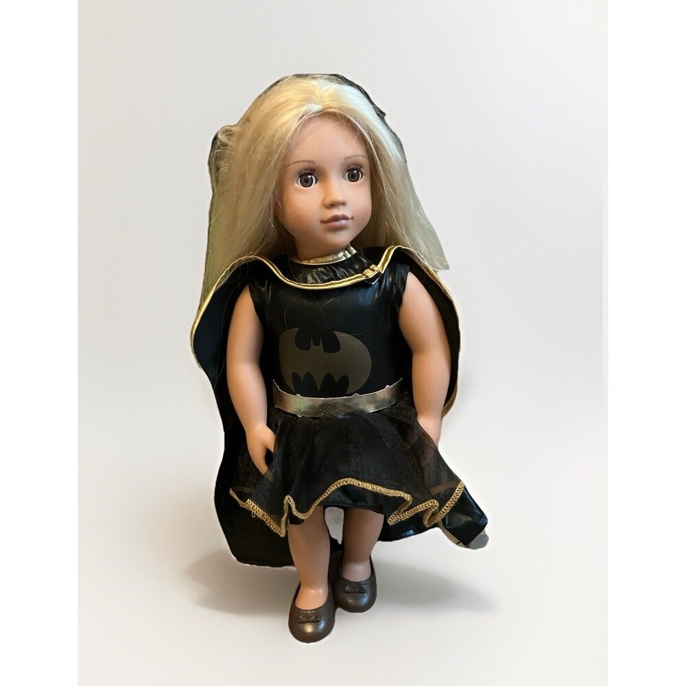 18" Doll Batman Costume Dress and Cape black/gold fits American Girl/Our Gen